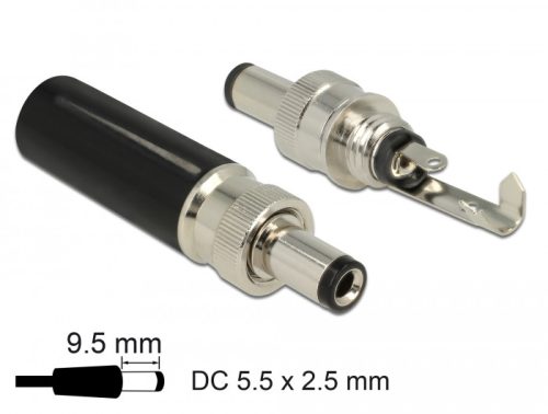 Delock DC csatlakozó apa 5,5 x 2,5 mm dugómérettel és 9,5 mm hosszal