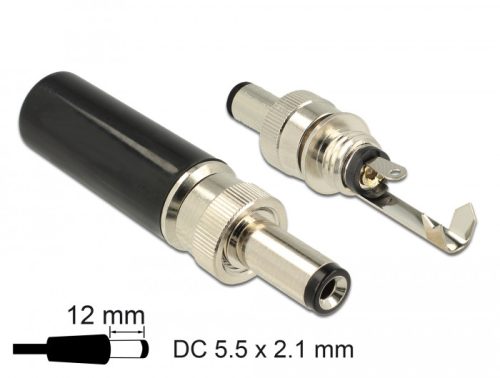 Delock DC csatlakozó apa 5,5 x 2,1 mm dugómérettel és 12,0 mm hosszal