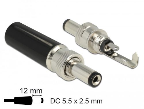 Delock DC csatlakozó apa 5,5 x 2,5 mm dugómérettel és 12,0 mm hosszal