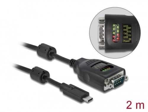 Delock USB Type-C  - soros DB9 adapter 9 LED RS-232 teszterrel
