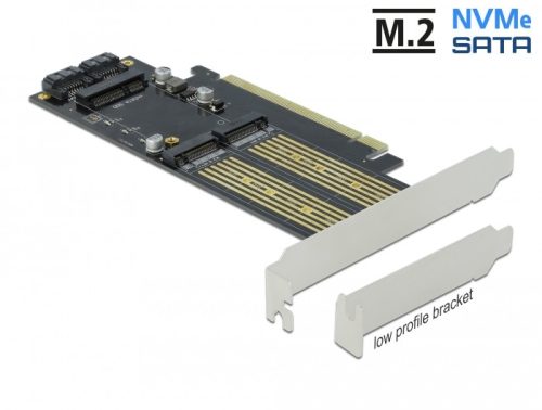 Delock PCI Express x16 Kártya - 1 x M.2 B-kulcs + 1 x NVMe M.2 M-kulcs + 1 x mSATA - alacsony profil