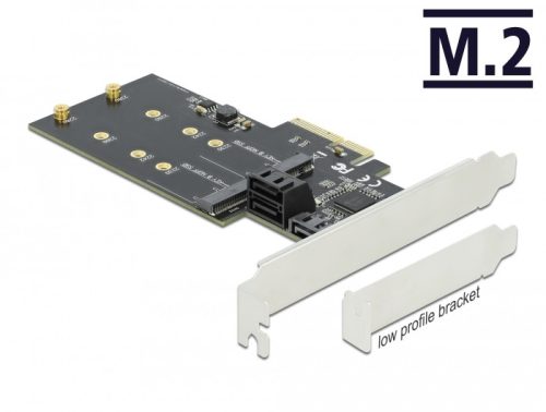 Delock 3 SATA port és 2 M.2 B kulcsos csatlakozó PCI Express x4 Kártya - alacsony profilú formaténye