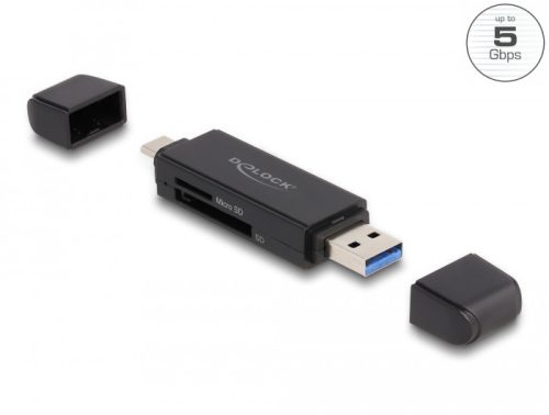 Delock SuperSpeed USB 5 Gbps kártyaolvasó USB Type-C  / A-típusú SD és Micro SD memóriakártyákhoz
