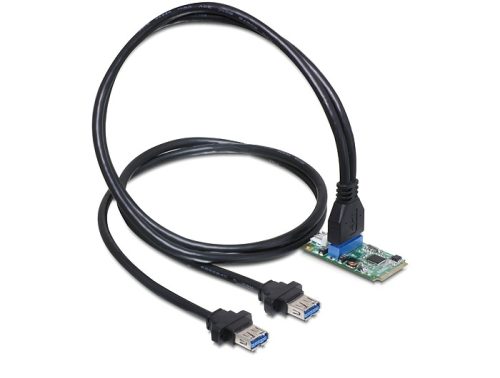 Delock MiniPCIe I/O PCIe teljes méret, 1 x 19 pin USB 3.0 pin fejes