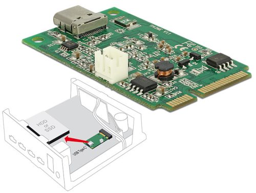Delock Mini PCIe I/O PCIe teljes méret 1 x USB Type-C  3.1-es, 2. generációs csatlakozóhüvely