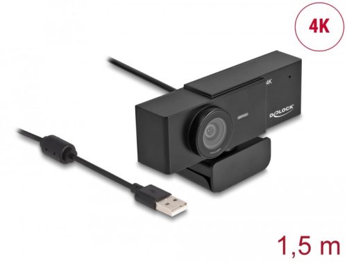 Delock USB UHD Webkamera mikrofonnal 4K 30 Hz 110  látószög és háromlábú állvány