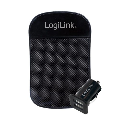 Logilink USB 2-port autós töltőkészlet, csúszásgátló szőnyeggel, fekete