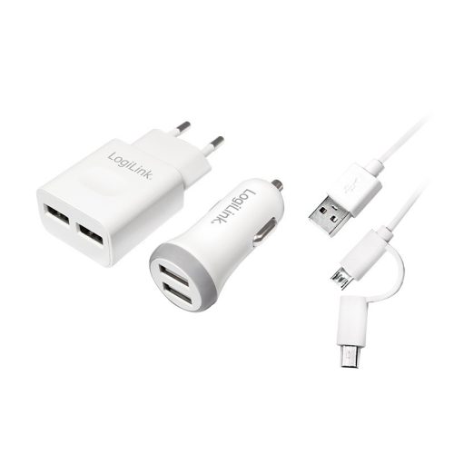 Logilink USB töltőkészlet autó és AC, 2port, 2A / 2.1A