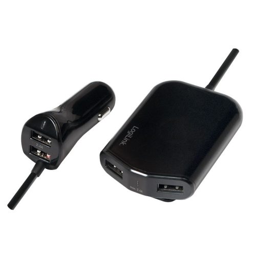 LogiLink USB autós töltő első és hátsó üléshez, 2x2 USB port, 2x 1