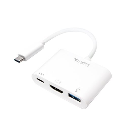 Logilink USB 3.2 Gen1 Type-C adapter, C/M-HDMI+2xUSB, 1080p, PD, fehér, 0,14 m