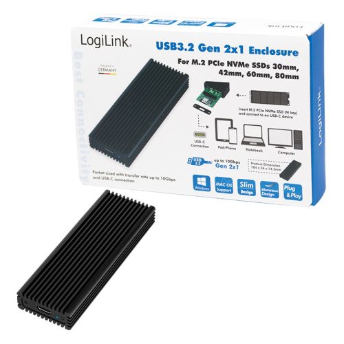 Logilink USB 3.2 külső rack, SSD, M.2, PC interfészhez, alumínium, fekete